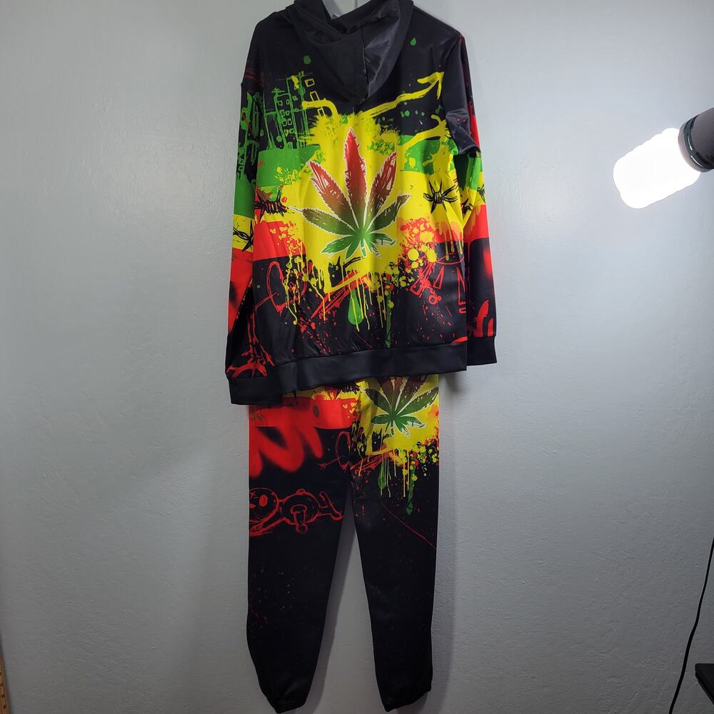 Men's 2 Piece Black Colorful Jogging Set Size M 111225-1237 - Picture 4 of 9